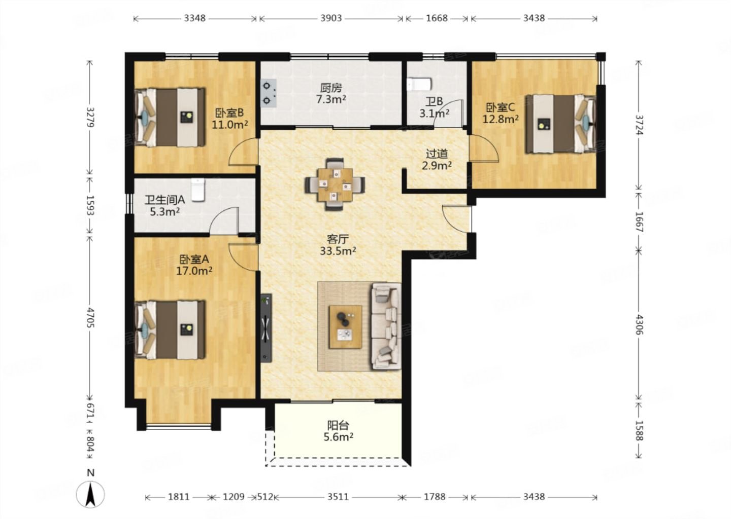 高新三期 精装大三室 赠送13 南北通透 全明户型 满二,天琴湾二手房