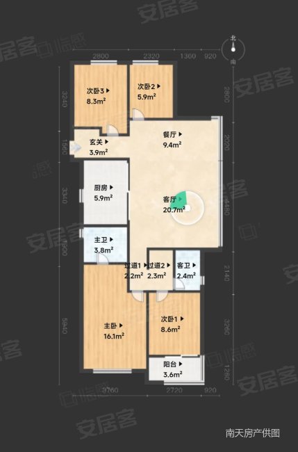 万科海潮映月4室2厅2卫126.14㎡南358万