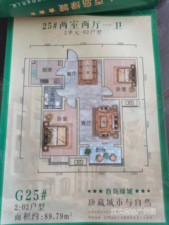 百岛绿城,市证,可按售楼部流程购买,两室朝南,户型方正!