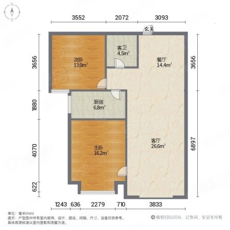 美居丽景园(东区)2室2厅1卫91.11㎡南56.8万