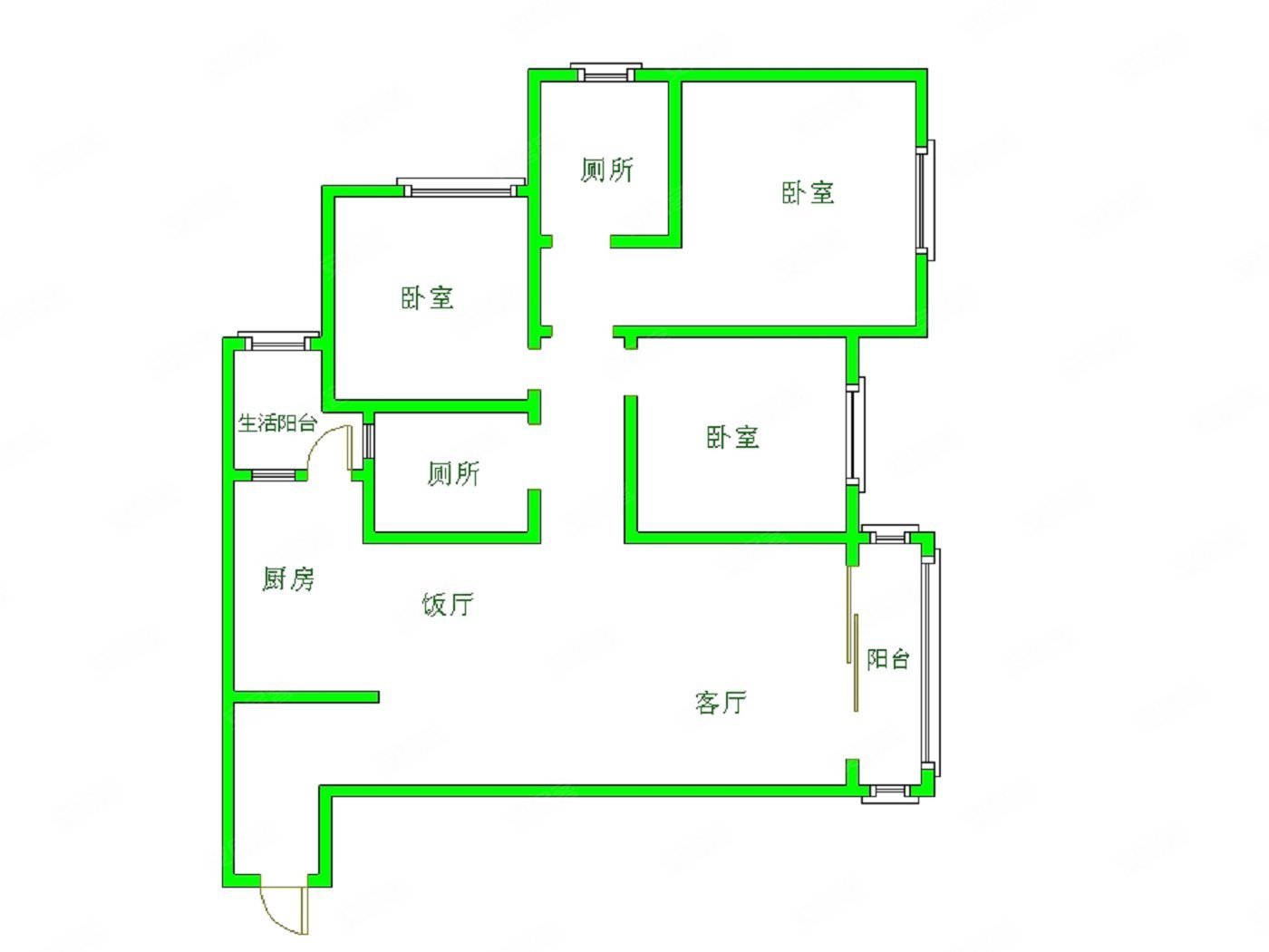 祥瑞城3室2厅2卫93㎡南北60万