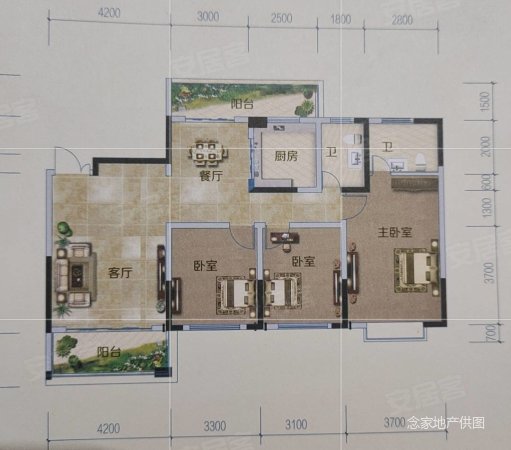 源河鸿景1区3室2厅2卫131㎡南北55万