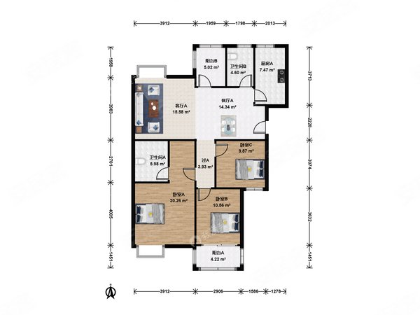 杭州滨江长河南岸晶都花园整租长河南岸晶都花园 边套3室2卫 聚才路