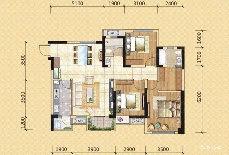 捡老期!万达观澜精装大三房 单价七千多 9.9成新