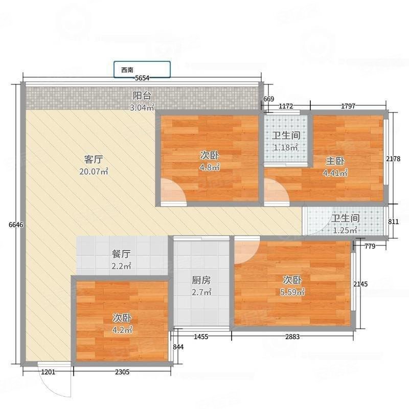 河滨苑小区4室2厅2卫167.33㎡南北79.8万