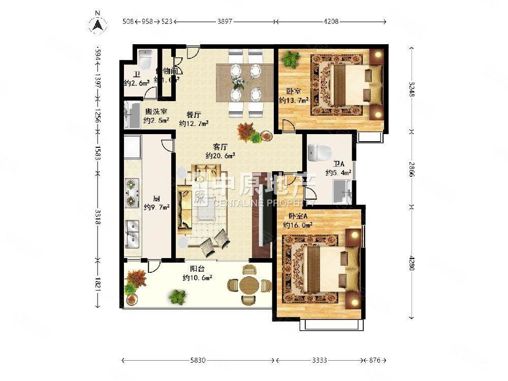 远中风华园(公寓住宅)114.53平  2室2厅2卫