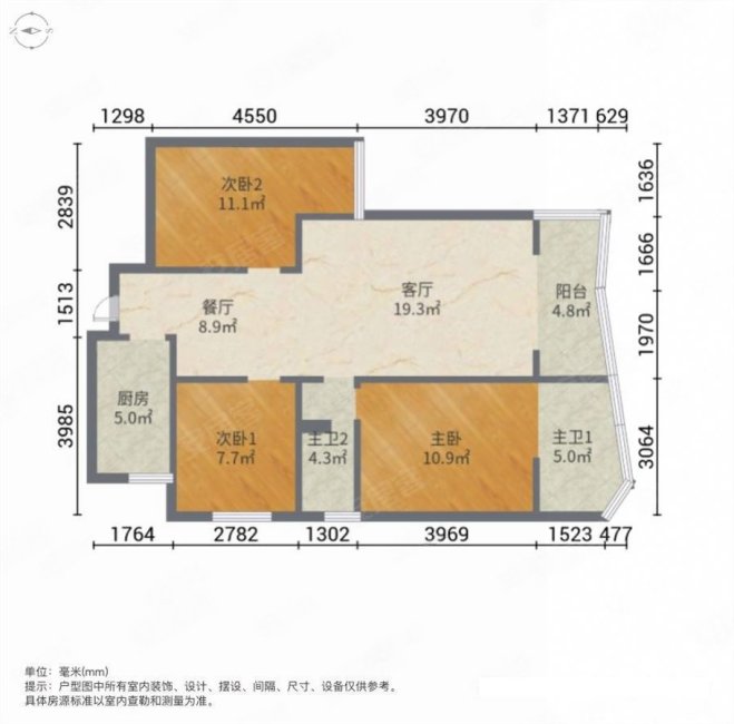 悦城3室2厅2卫111㎡南北73.8万