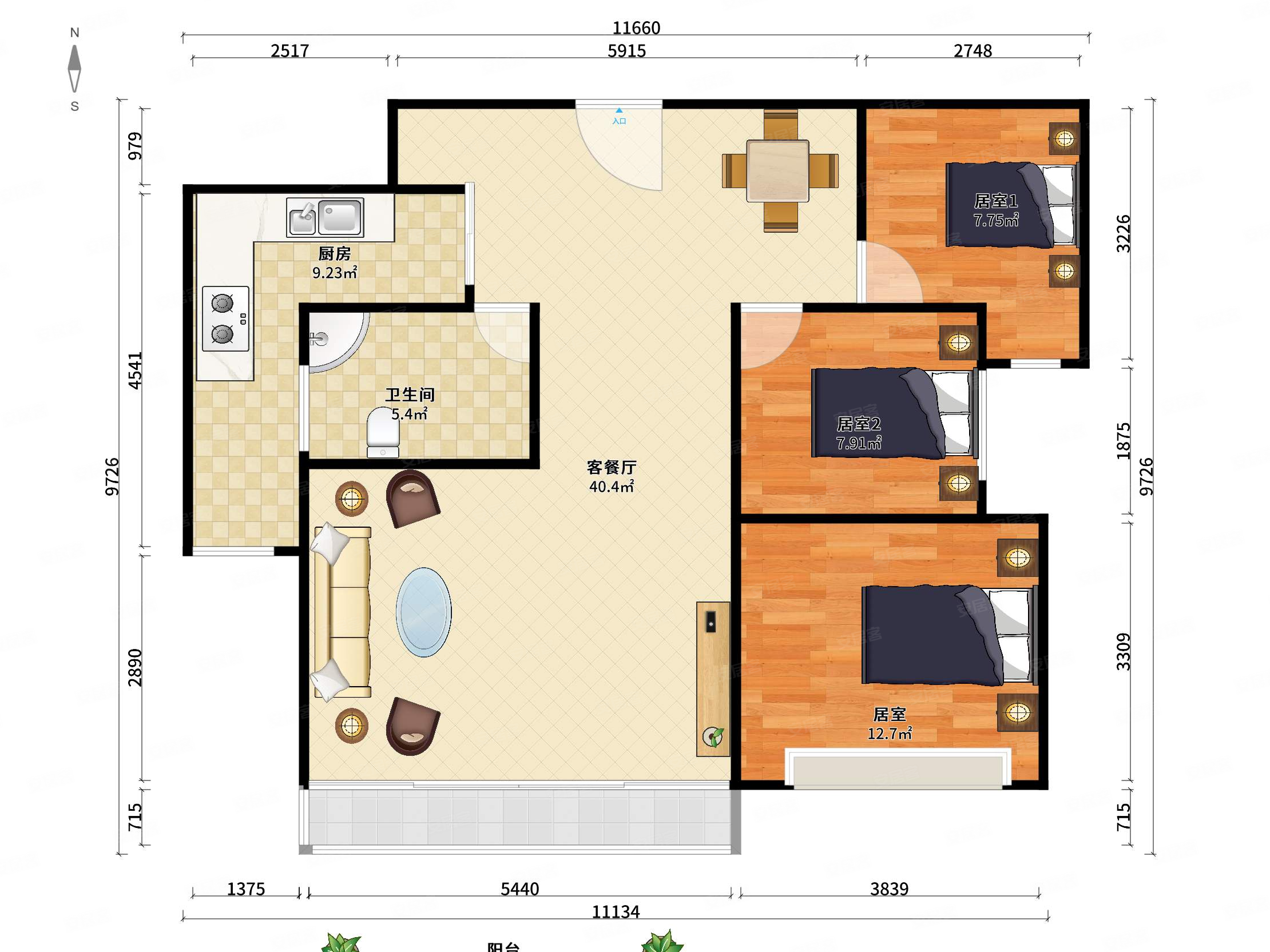 万国城MOMA(三期)3室2厅1卫87.75㎡南北90万