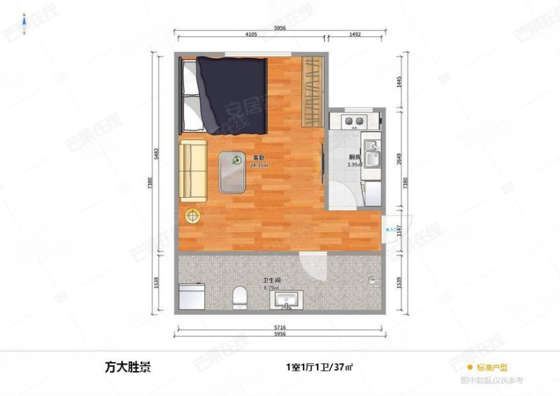 方大胜景(商住楼)1室0厅1卫37.2㎡北25万