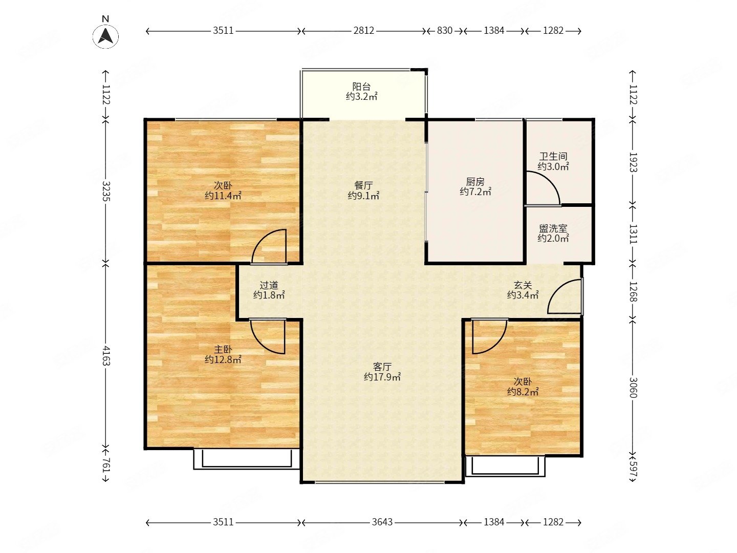 全明三居,方正户型,业主诚心出售,同祥城二手房,118万,3室2厅,1卫