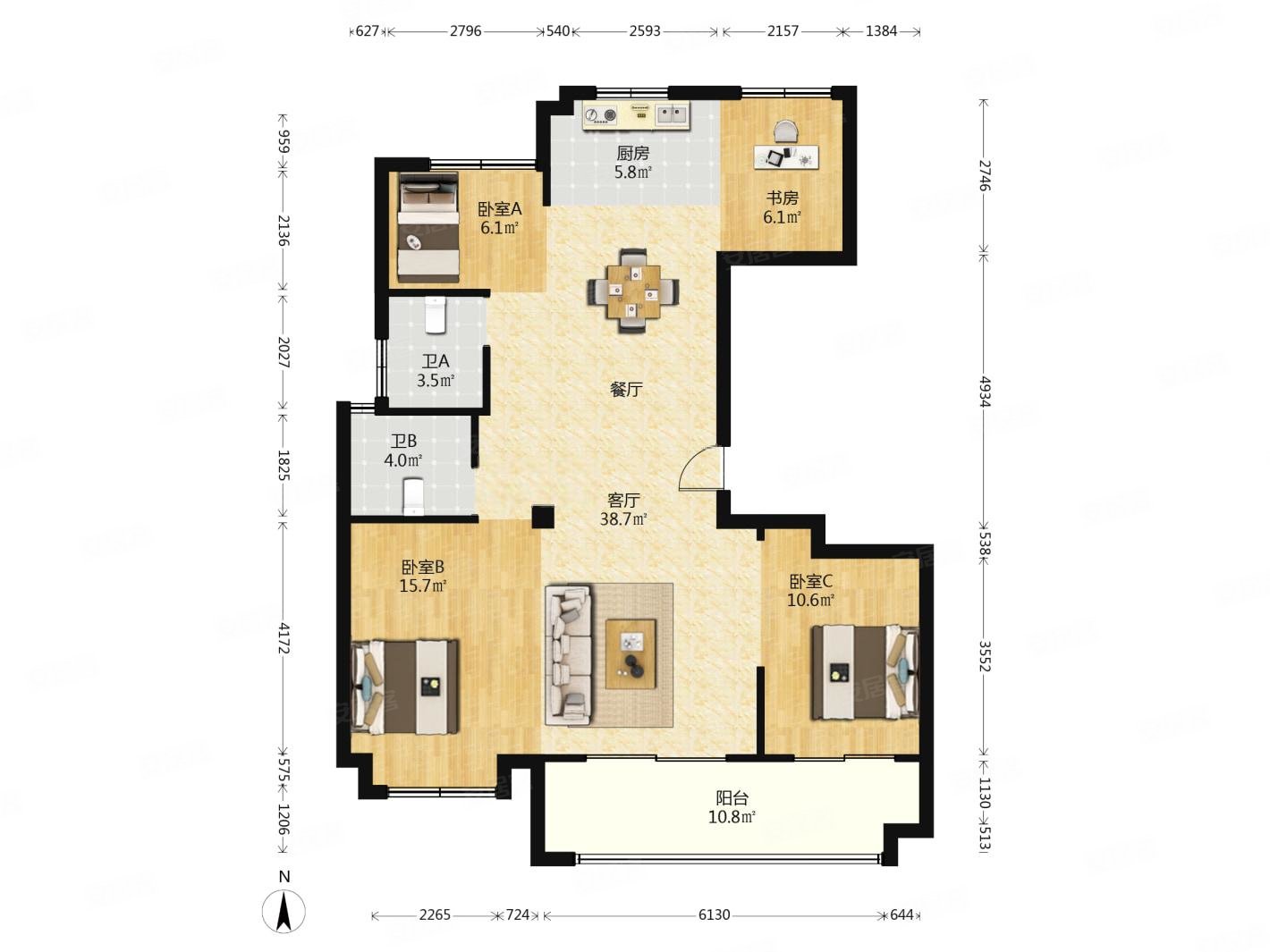 新上好房,尚江府电梯独立入户,三开间朝南,户型方正,维科望江府二手房