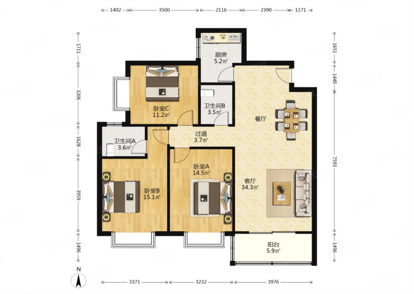 理工旁 翠薇园 三室两厅 采光好无遮挡,翠薇园二手房,175万,3室2厅,2