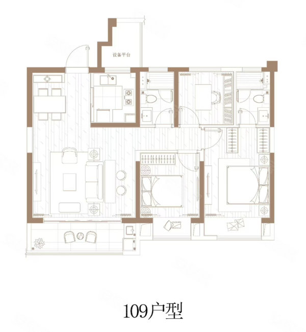 华发中央首府3室2厅2卫109.53㎡南北260万