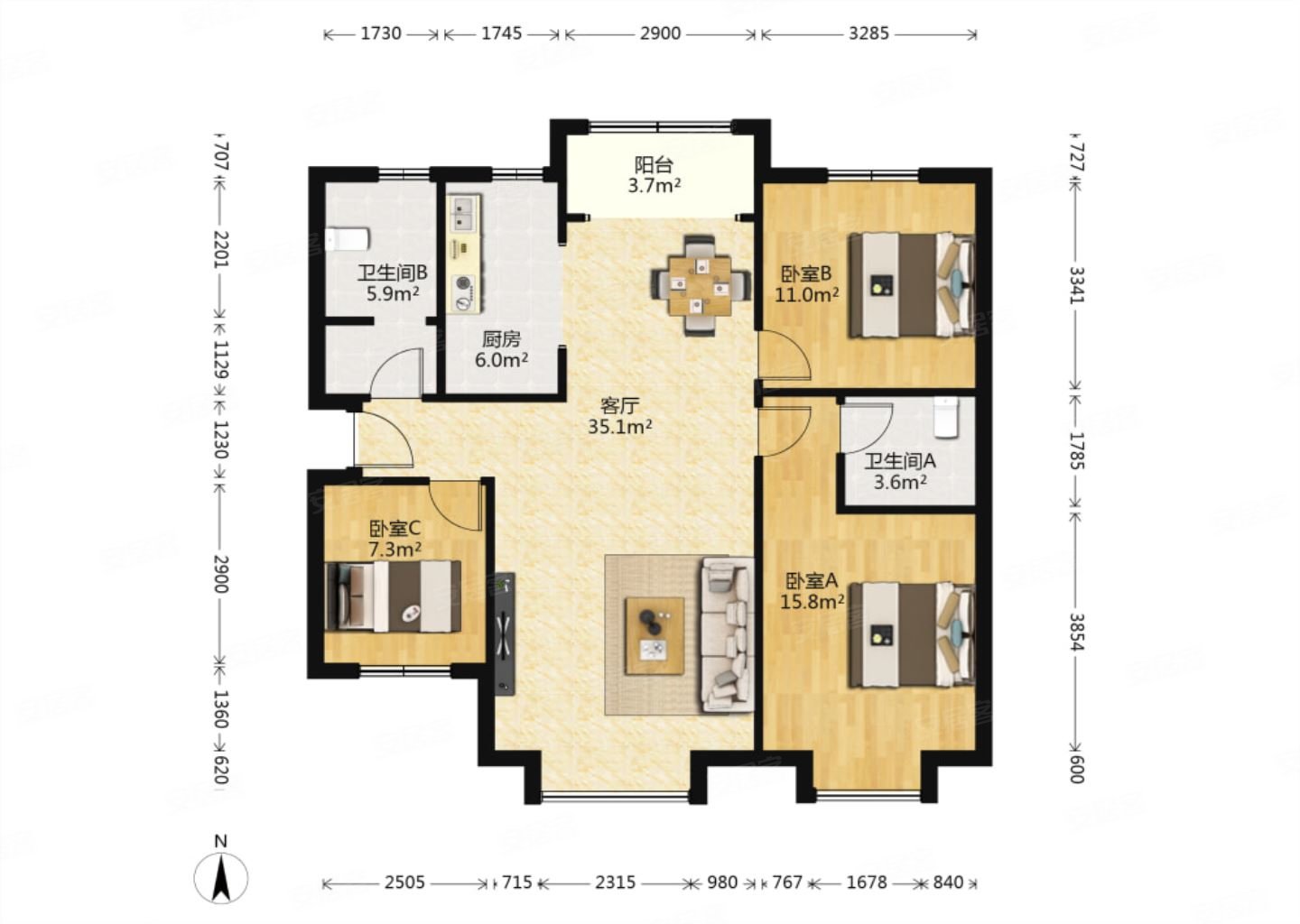 同祥城通厅通卧明厨明卫中间楼层采光好大三居有钥匙