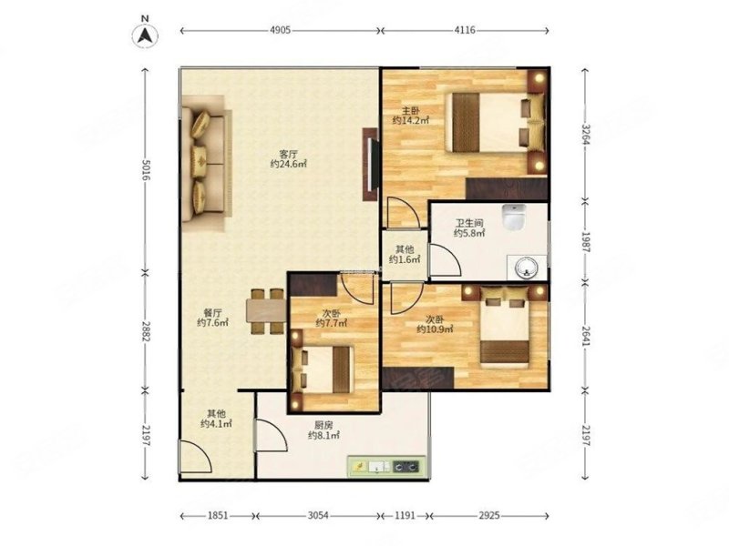 华景园3室2厅1卫92㎡北450万