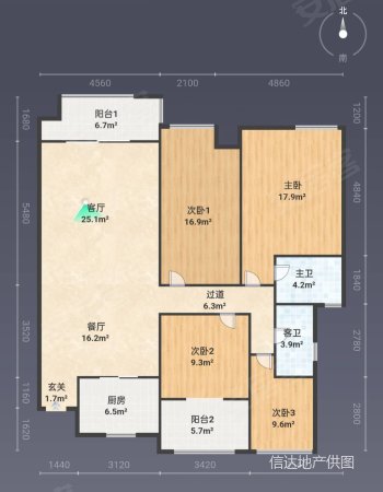 万达华府4室2厅2卫143㎡南北69万