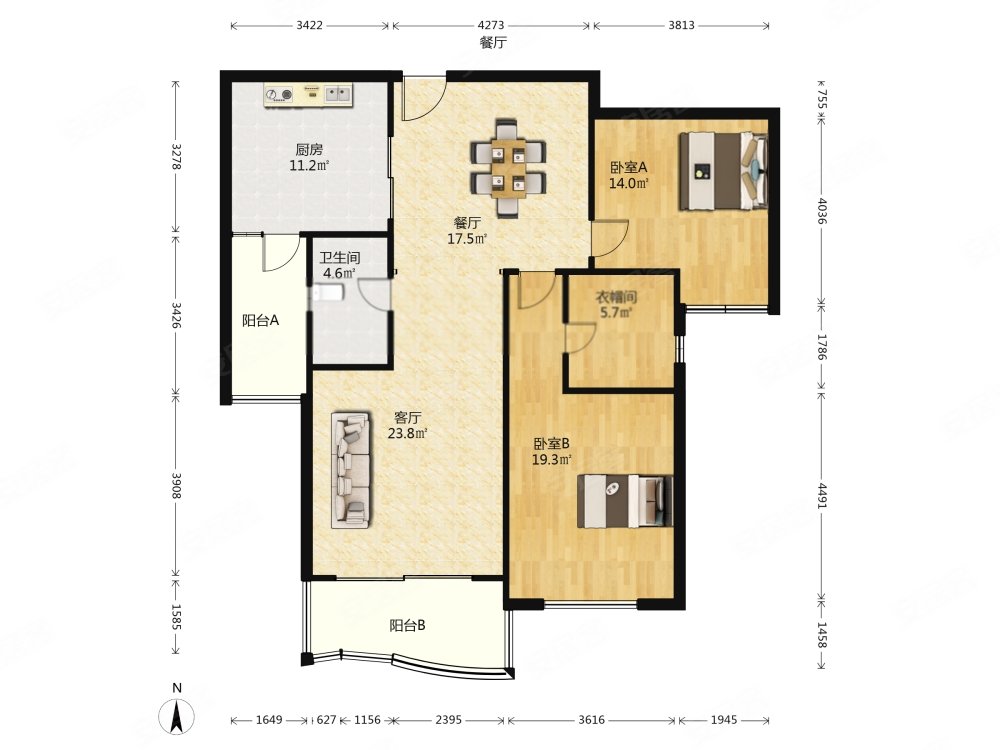 世茂湖滨花园(公寓住宅)2室2厅1卫135.76㎡南1458万