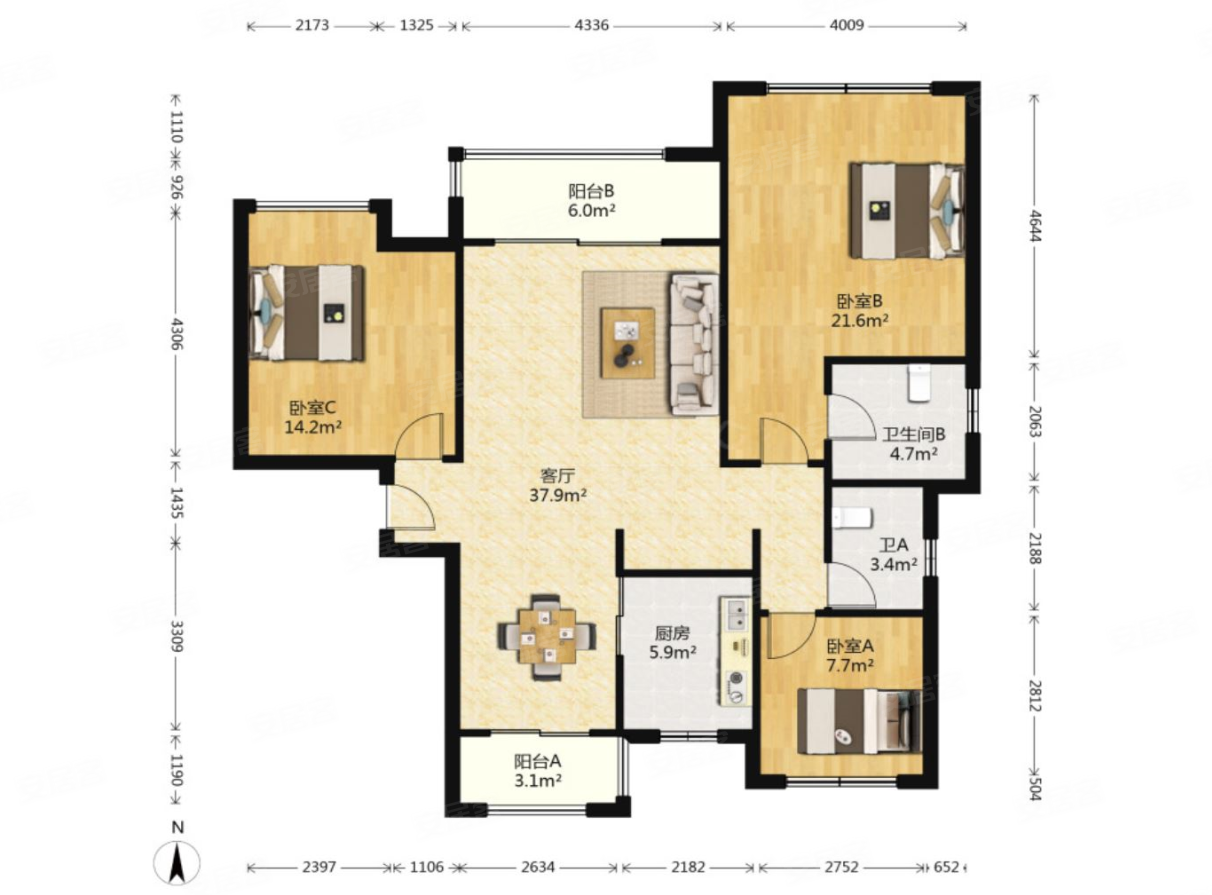 飞机户型精装大三房爱家金河湾全天采光家具家电全留价可谈