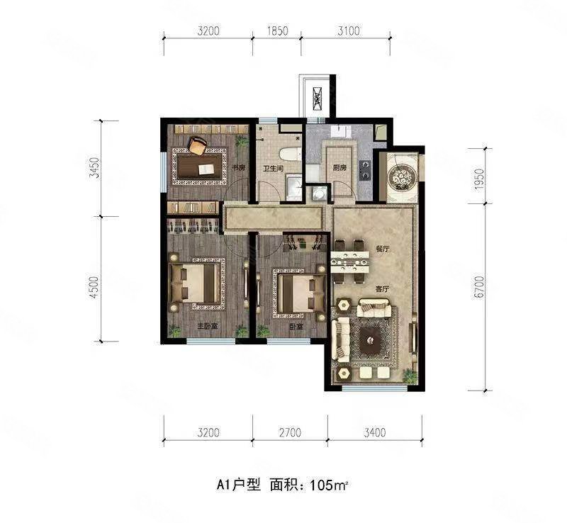 龙湖列车新城3室1厅1卫105㎡南北64.5万