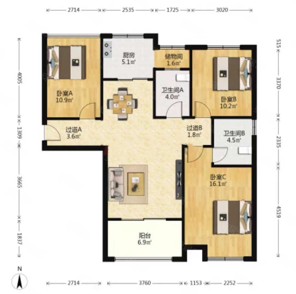 中建长清湖和园3室2厅2卫116.08㎡南北75万