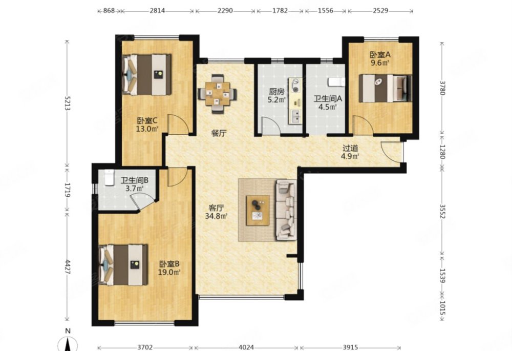 万国城三期精装大三房 楼层高视野好