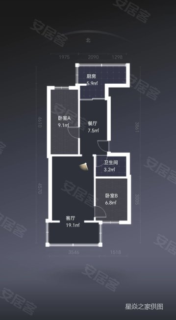 岗松里2室2厅1卫64㎡南北49万