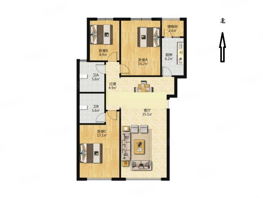 业主赵总因北京发展出售空置精装三室,中央悦城二手房,406万,3室2厅,2