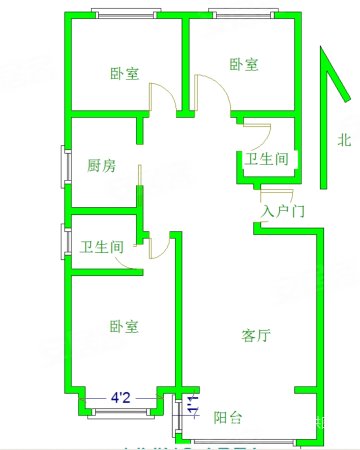 普霖第一城3室2厅2卫125㎡南北81万