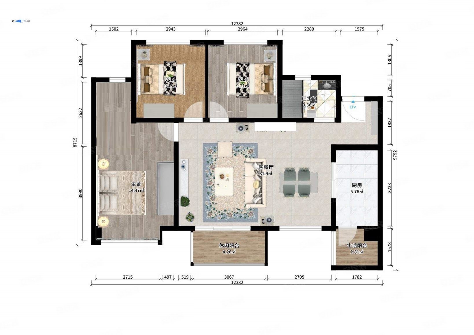 炜岸城 精装套三 视野开阔,通风采光好,装修保养好