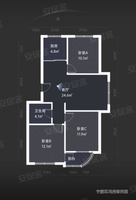 美林园3室2厅1卫90.77㎡南北72.6万