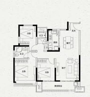 碧桂园翘楚台3室2厅2卫128㎡南北85万