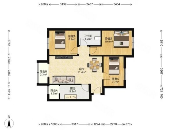 合顺家园3室1厅1卫90.16㎡东西479万