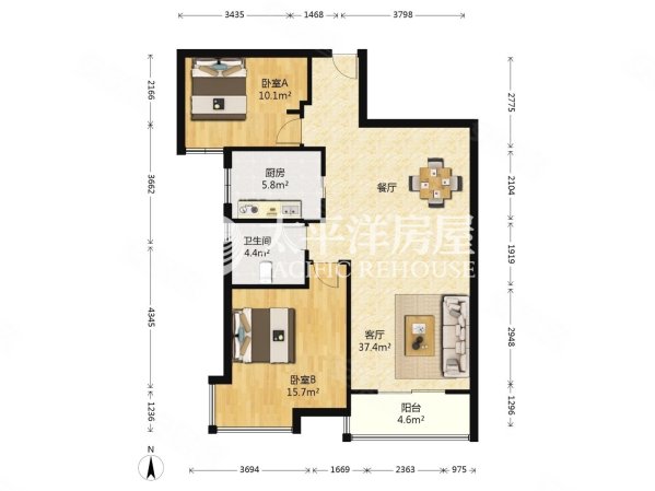 龙威名邸2室2厅1卫96.86㎡南北780万