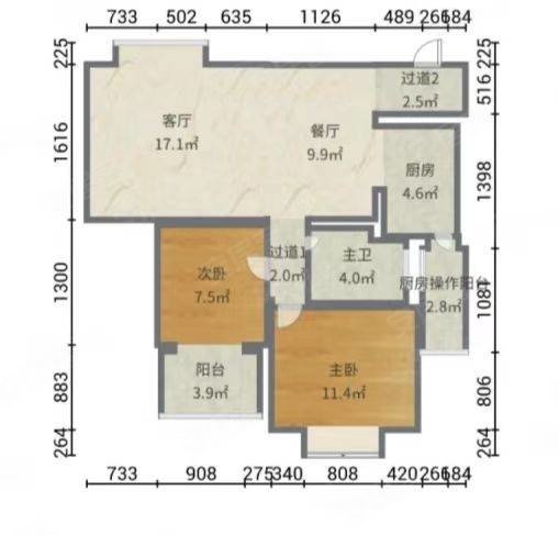 东方沁园(南区)3室2厅1卫74.59㎡南北260万