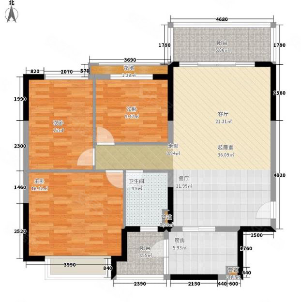 翠麓园3室2厅1卫114㎡南北45.6万