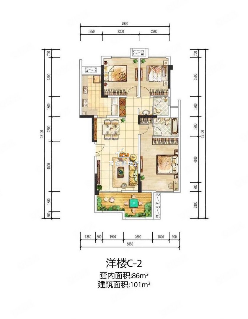 江津鲁能领秀城3室2厅2卫97.23㎡南北58.6万