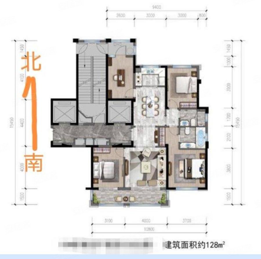 大发融悦东方 4室 2厅 128平米