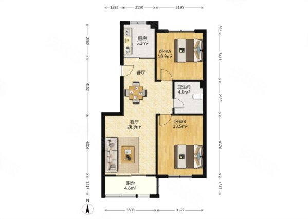 警苑新居2室1厅1卫81.34㎡南北139万