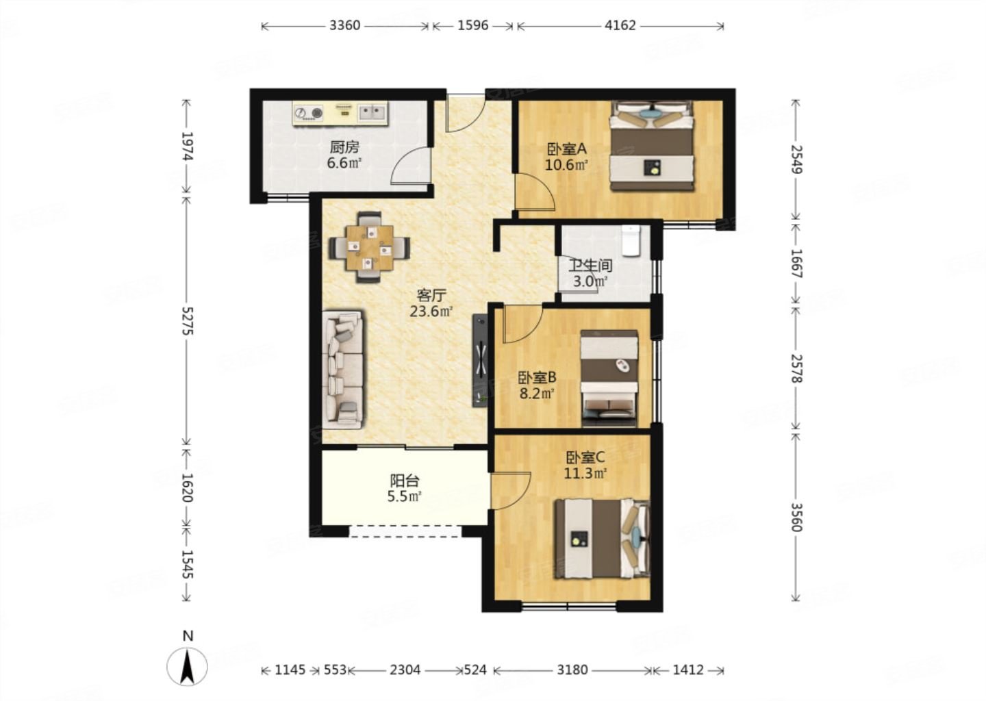 金科世界城3室2厅1卫93.72㎡南北86万