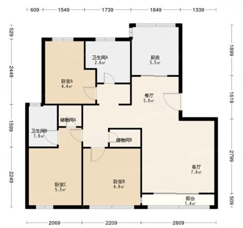 紫云尚城3室2厅2卫144㎡南北49万