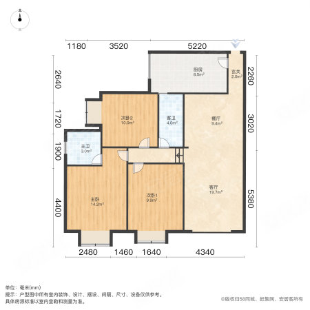 罗马花园3室2厅1卫118㎡南北88万