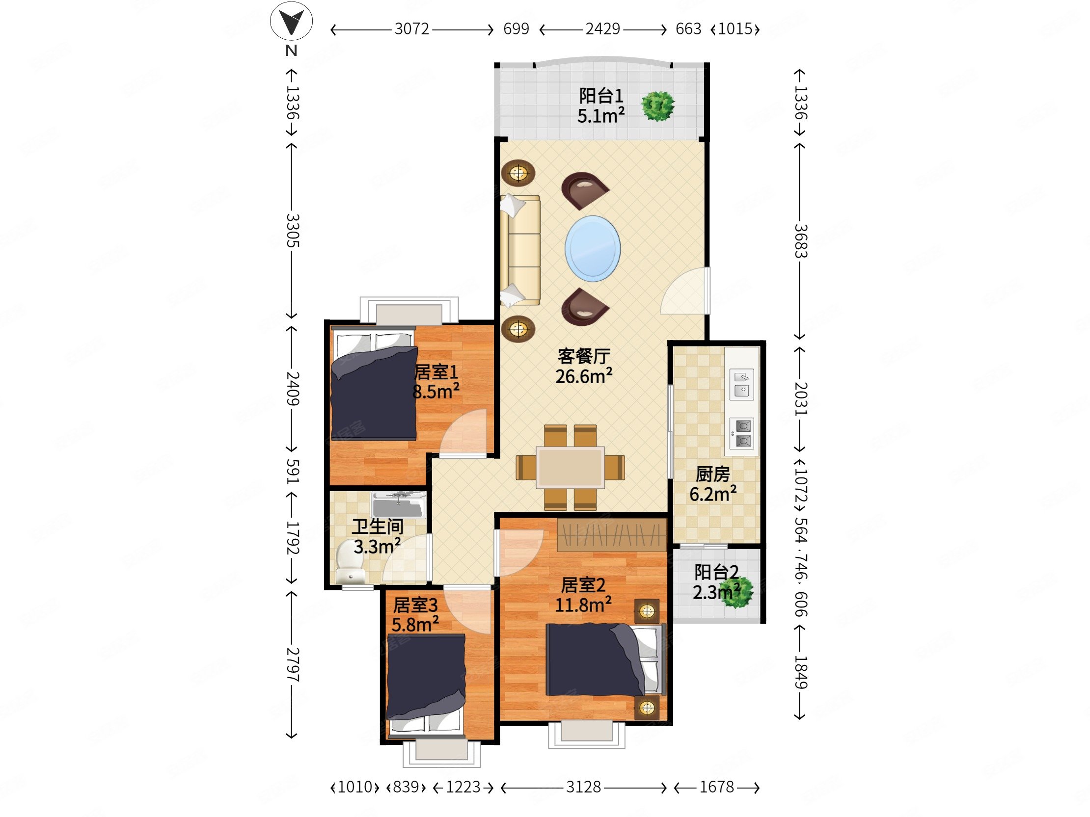 保利花园(海珠)3室2厅1卫77.03㎡南356万