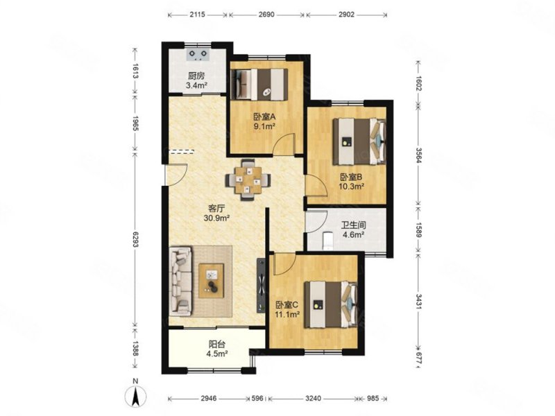 天润城16南 精装3房 中上楼层 弘阳商圈 价格可谈 有钥匙