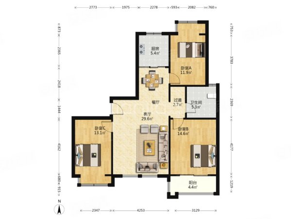 正北蔚蓝半岛(南区)3室2厅1卫131㎡东120万