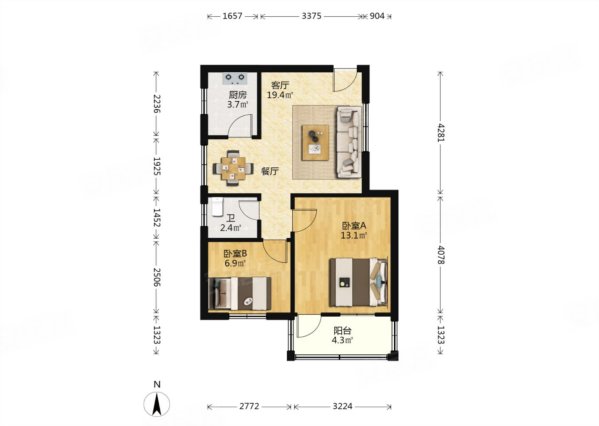 北园新村(一期)2室2厅1卫62㎡南95万