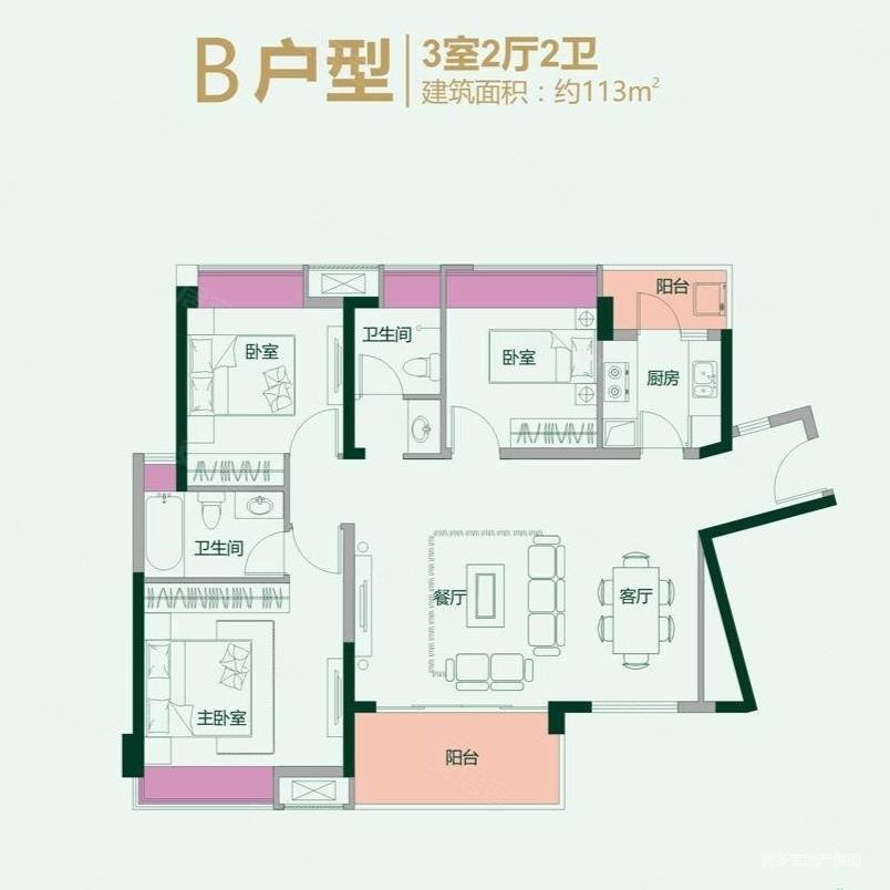 水岸城四期玫瑰湾三房两卫住家装修保养好满五税费低