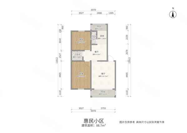 惠民小区(昆都仑)2室2厅1卫88.7㎡南北55万