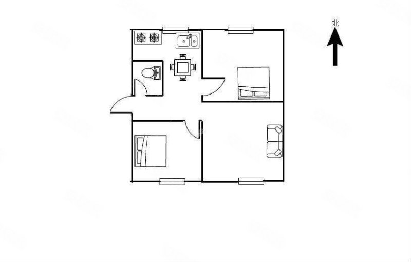 省建五公司职工宿舍2室2厅1卫45.42㎡南北38万
