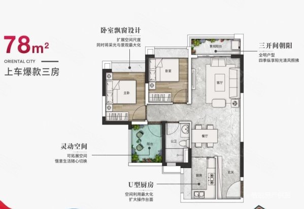 南沙十里方圆3室2厅1卫77.57㎡南北190万