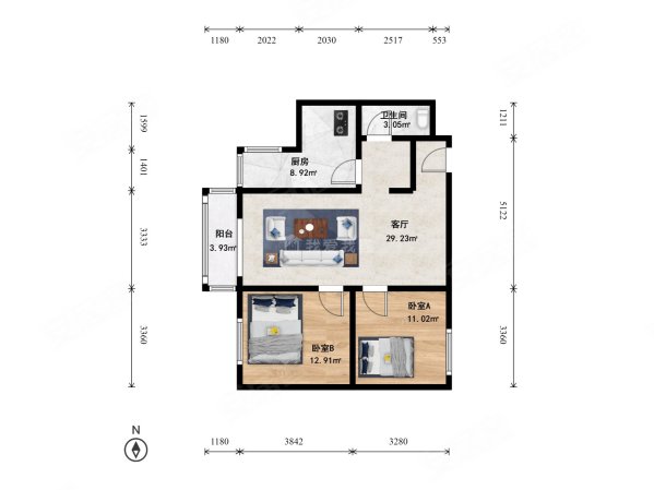 建东苑(西区)2室1厅1卫92.1㎡东西430万